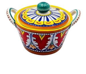 Cuenco para queso, azucarero con tapa y cuchara <span class=keywords><strong>de</strong></span> dos asas en cola <span class=keywords><strong>de</strong></span> pavo real <span class=keywords><strong>de</strong></span> lujo geométrica Deruta, cerámica artística pintada a mano - Product Image 2