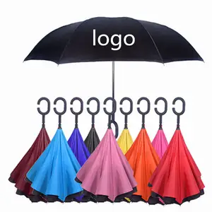 LS Outdoor Sunny Uv Rain Parasol Multifunction Car Reverse Umbrella Creative Strip Pattern C Type Handle Umbrellas