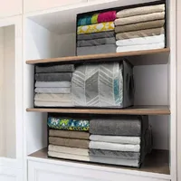 Grand sac de rangement pliable transparent à fermeture éclair pour vêtements, idéal pour les armoires, les salles de bain, le salon et la literie - Simple niveau