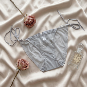 Culottes pour femmes grises en maille brodée florale, transparentes, à nouer sur le côté, taille mi-haute, élégantes et tendance, OEM ODM - Product Image 3