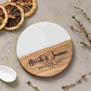 Sous-verre carré/rond en bois et marbre pour tasse à café - Dessous de plat résistant à la chaleur avec logo personnalisé - Product Image 5