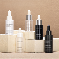 Flacon de sérum PET cylindrique vide 30ml 40ml 50ml avec compte-gouttes en verre, tête en latex noir ou blanc pour emballage de liquides cosmétiques