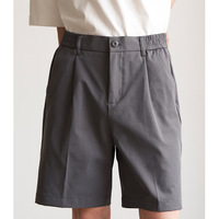 Shorts de costume vintage anti-plis pour homme, coupe slim, taille élastique, jambe droite, mi-longueur, style business de luxe léger