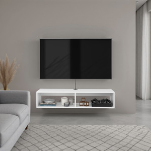 Arctic Floating White <b>Tv</b> <b>Stand</b> Open Shelves Modern Design Storage Unit Living Room - Product Image 1