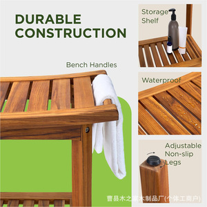 Siège de douche en teck avec étagère de rangement pour salle de bain 55,88x33,27x47,24 cm couleur naturelle - Product Image 2
