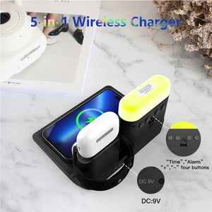 Cô gái chàng trai Quà Tặng kỹ thuật số Đồng hồ báo thức với sạc không dây ánh sáng ban đêm sạc không dây 5 trong 1 với đồng hồ kỹ thuật số không dây - Product Image 2