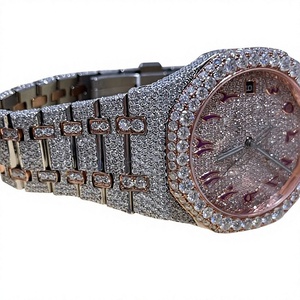Montre mécanique de luxe élégante bicolore or rose, cadran arabe 40 mm, en acier inoxydable, entièrement sertie de diamants Moissanite - Product Image 4