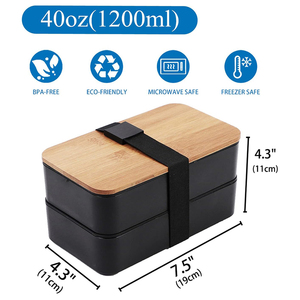 Nhật Bản Bento Hộp Dành Cho Người Lớn Đồ Dùng Đặt Lò Vi Sóng An Toàn <span class=keywords><strong>Stackable</strong></span> Tiffin Hộp Và Ăn Trưa Túi <span class=keywords><strong>Container</strong></span> Cho Nam Giới Phụ Nữ Đen Tre - Product Image 3