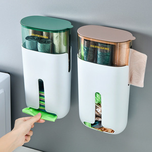 Wall Mounted Garbage Bag Storage Box With Lid Stackable Kitchen Organizer <b>Pull</b> Out Design No Drilling Required - Product Image 1