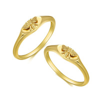 Bijoux personnalisés à la mode 18K, bague en laiton jaune or, mini signet, reine miel abeille