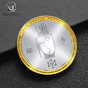 Grosir Kustom Laser Engraving Logo Nama Kuningan Kosong Two Tone Coin