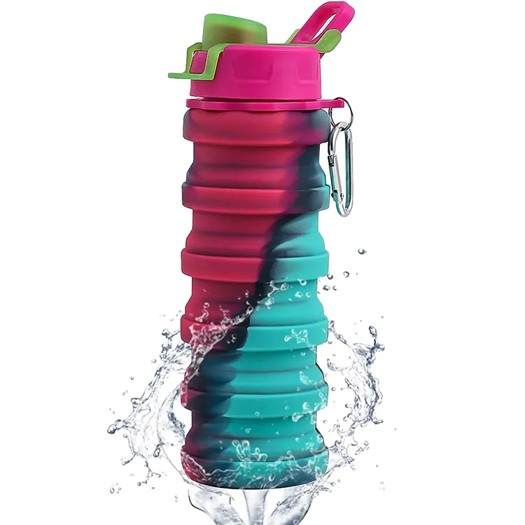 Rainbow Outdoor Climbing Botella De Agua Plegable 500ml Botella De Agua deportiva De silicona retráctil con tapa De pico