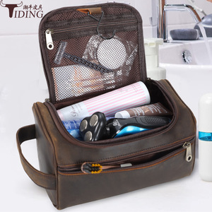 Tiding Genuine Leather <b>Toiletry</b> Bag Dark Brown Rectangle Portable Travel <b>Storage</b> - Product Image 3