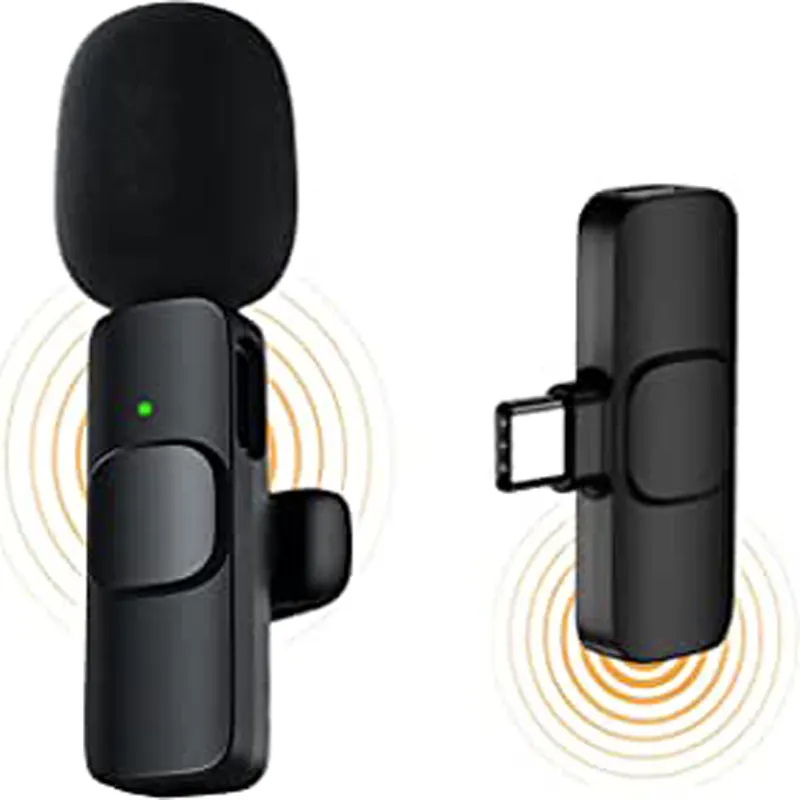 Microfono lavalier wireless in miniatura portatile professionale confezionato con logo personalizzato per registrazione e interviste