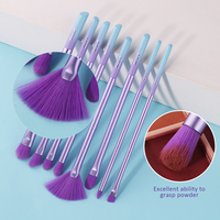 Ensemble de 12 pinceaux de maquillage violets synthétiques de luxe pour végétaliens, acceptant l'étiquetage privé, meilleure qualité, pour le correcteur de visage plat