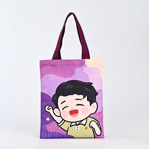 Sac fourre-tout en coton écologique à longue poignée, avec logo personnalisé, motif dessin animé, sac en toile recyclable pour l'école et les études - Product Image 2
