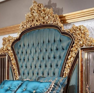 Juego de Dormitorio de Lujo Turco Tamaño King Size con Cama Doble Capitoné, Muebles de Dormitorio con Cabecero de Madera Maciza Tallada Estilo Real y Estructura de Cama en Tela de Terciopelo - Product Image 3