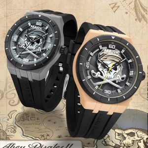 MARK FAIRWHALE นาฬิกาสำหรับผู้ชาย 5040 เรซิ่นเคส เทรนด์หมุนได้ หน้าปัดลายโจรสลัด สายซิลิโคน กันน้ำ นาฬิกาข้อมือควอตซ์ กล่องของขวัญ - Product Image 4