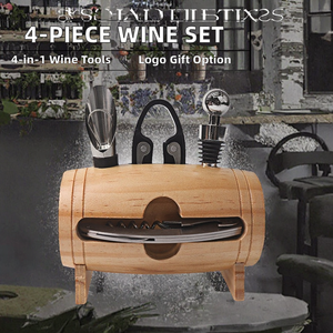 Juego de Regalo de 4 Piezas para Abrir Botellas de Vino en Caja de Madera - Sacacorchos de Acero Inoxidable con Logotipo Personalizable, 4 Funciones en 1 - Product Image 2