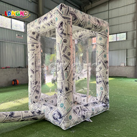 Cabine gonflable personnalisée en forme de dollar américain pour attraper l'argent, cube attrape-argent gonflable résistant au vent pour jeux publicitaires et événements festifs