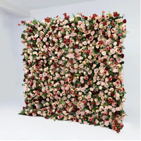 Backdrop Dinding Bunga Merah Emas dan Ivory NINI Champagne 8ft X 8ft dengan Mawar Sutra Mewah dan Peony untuk Pernikahan Formal Klasik