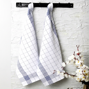 Serviettes de cuisine en coton à carreaux, écologiques, rectangulaires, tissées, antimicrobiennes, séchage rapide, bleu et blanc, lavables en machine - Product Image 1