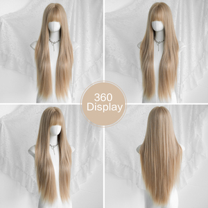 7JHHWlGS <span class=keywords><strong>capelli</strong></span> lunghi lisci da <span class=keywords><strong>donna</strong></span> marrone <span class=keywords><strong>chiaro</strong></span> da 30 pollici con frangia sintetica resistente al calore per l'uso quotidiano - Product Image 5