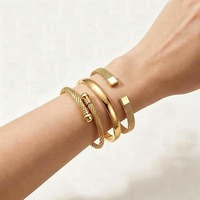Perhiasan Fashion Grosir Lapis Emas Baja Tahan Karat Model Kabel & Gelang Engsel Tumpuk Set Gelang Manset untuk Wanita Pria