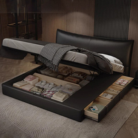 Lit King Size en Cuir Véritable Minimaliste Italien 2 * 2 Mètres Grand Lit Plateforme Tatami avec Tête de Lit Capitonnée Remplissage en Duvet