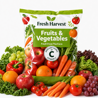 Sachet plastique transparent personnalisé imprimé, à fond plat, pour l'emballage de fruits et légumes frais, idéal pour les supermarchés et la vente au détail