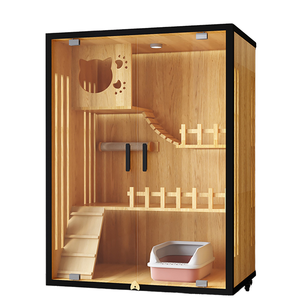 منزل حيوان أليف من الخشب الصلب الكبير الفاخر ، خزانة القط الحديثة مع زر العرض البانورامي للإغلاق ، أثاث القط متعدد الوظائف - Product Image 1