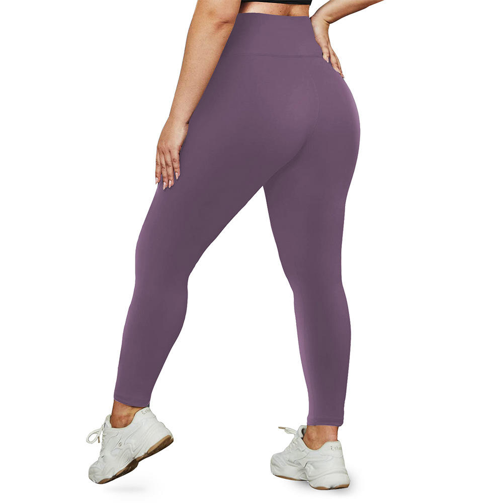 Purple Nine-Point Length Plus-Size Yoga Pants