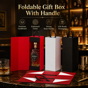 Boîte cadeau en carton pliable personnalisée avec poignée, boîte d'emballage de luxe gaufrée pour le vin, les parfums, les cosmétiques <span class=keywords><strong>et</strong></span> les cadeaux créatifs - Product Image 1