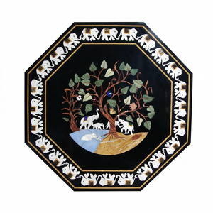 Green Marble Stone Mother Pearl Inlay Handmade Customized Love Valentine's Day Folk Art Flower Model Tabletop India Pietra - Product Image 2