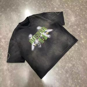 Camiseta de Hombre 100% Algodón Tejido, Estilo Vintage, Oversize, Lavado Ácido, Desgastada, con Logotipo Personalizado, Impresión Digital de Verano, Secado Rápido - Product Image 1