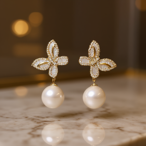 Pendientes de Perlas Cultivadas AAA de Oro Blanco con Engaste de Bisel Redondo, Joyería de Lujo para Mujer, Kazl Envi - Product Image 2