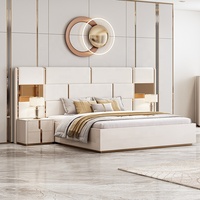 Nouvelle conception de lit king size de luxe, ensemble de meubles de chambre à coucher modernes, ensembles de chambre à coucher en bois avec table de toilette et commode