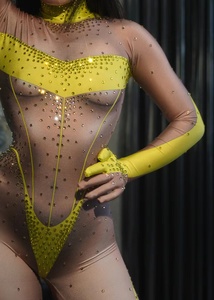 NOVANCE Combinaison Femme 2023 Diamants Sexy Bodycon Spandex Jaune Barboteuses Bar Sets Club Wear Performance Body pour Bar de Scène