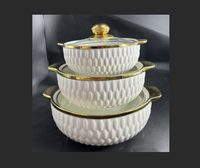 Soupière en céramique blanche de style nordique, décoration de luxe, bord doré, avec couvercle et deux anses, vaisselle