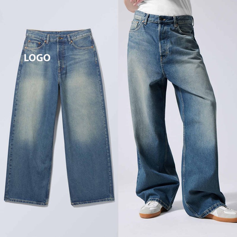 Mid Waist Acid Washed Denim Jeans