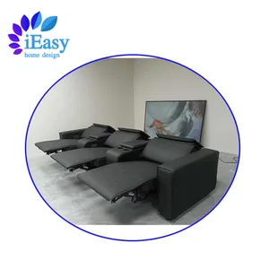 Fábrica cor preta home theater cinema 3 lugares massagem elétrica reclinável de couro puro sofá calor e massagem reclináveis