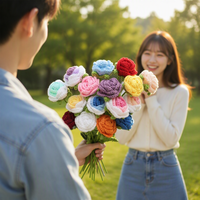 Fleurs décoratives artisanales en plastique crocheté, 3 têtes d'éringo, céleri, persil, bleu, pour la Saint-Valentin, vente en gros