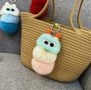 New Cute Caterpillar Keychain Cartoon Plush Doll Bag Pendant Creative Car <b>Key</b> <b>Chain</b> Small Gift Bag Decoration - Product Image 1