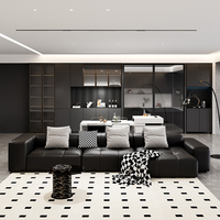 Ensemble de canapé-lit moderne en cuir véritable, nouvellement conçu, rembourré, écologique, durable, confortable, en éponge, forme carrée