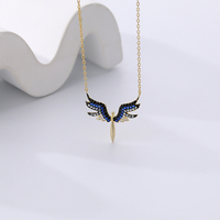 Daila-Colgante de plata con forma de ala de Ángel, joyería hecha a mano, collar con abalorio de circonia, chapado en oro, delicado, azul y negro