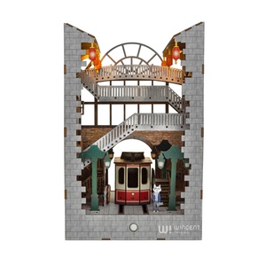 Kit de <span class=keywords><strong>puzzle</strong></span> 3D en bois DIY pour niche à livres, maison miniature, insert de bibliothèque, diorama LED de station de tram, cadeau artisanal, loisir pour adultes - Product Image 1