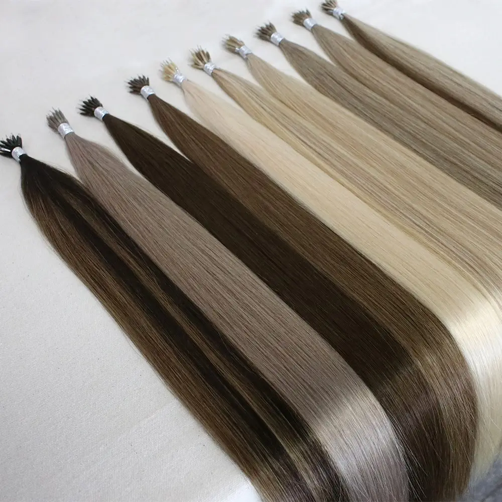Wholesale Double drawn Human Hair 100% Unprocessed Remy Keratin Iron Tip Nano Ring Hair Extension