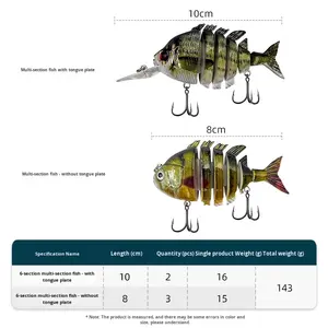 เหยื่อปลอมแข็ง6ส่วนอเนกประสงค์, เหยื่อตกปลาด้านล่างปลาซิวเหยื่อปลานิลปลานิลปลาแบสใหญ่พิมพ์ลาย - Product Image 5
