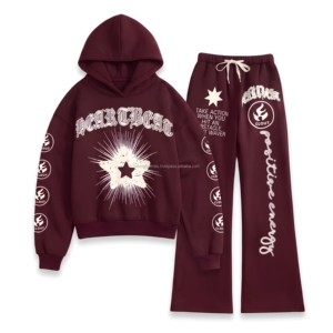 Streetwear Clothing Oversized Custom 2 Pieces <b>Zip</b> <b>up</b> Boxy <b>Cropped</b> Hoodie and Baggy Sweatpants Set Blank Plain - Product Image 1
