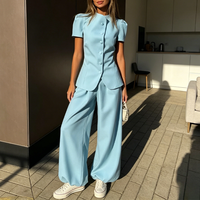 Nouvelle Collection : Ensemble Deux Pièces Tendance pour Femme – Cardigan à Manches Courtes Boutonné et Pantalon Uni – Tenue de Bureau Chic – Design Boutique – Vente en Gros